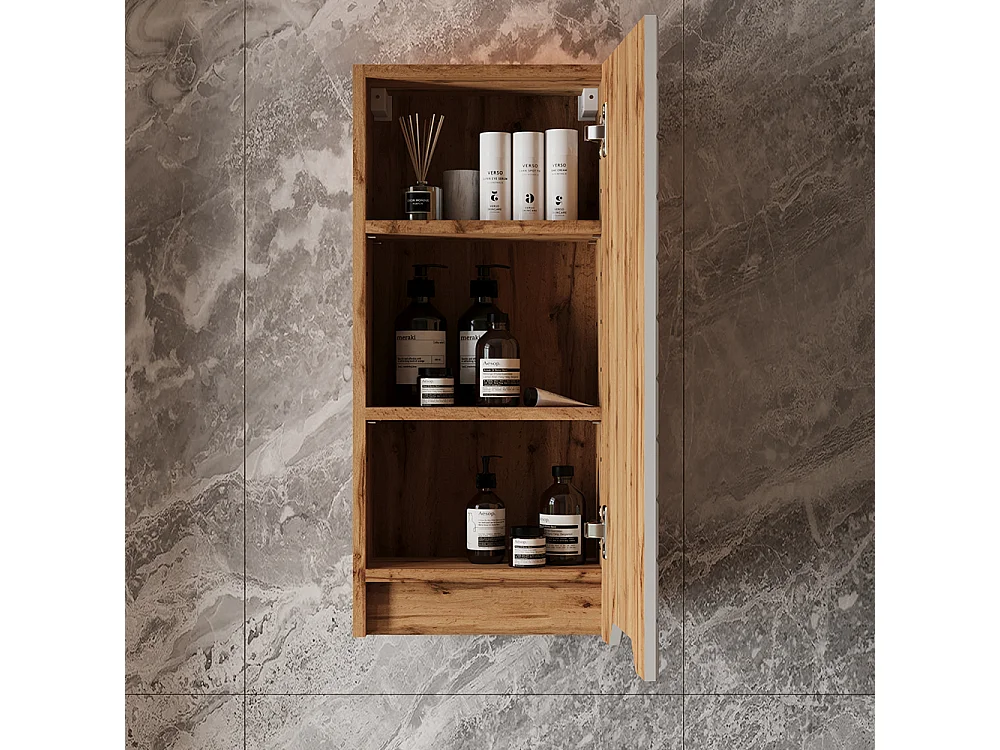 Armoire murale chêne/blanc avec structure en carreaux 20x33x72.6 lotta