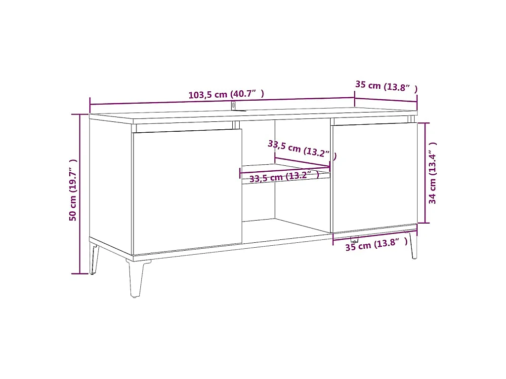 Meuble TV avec pieds en métal Chêne sonoma 103,5x35x50 cm