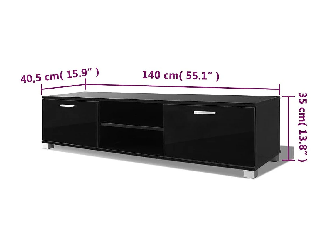 Móvel de TV 140x40,5x35 cm preto brilhante