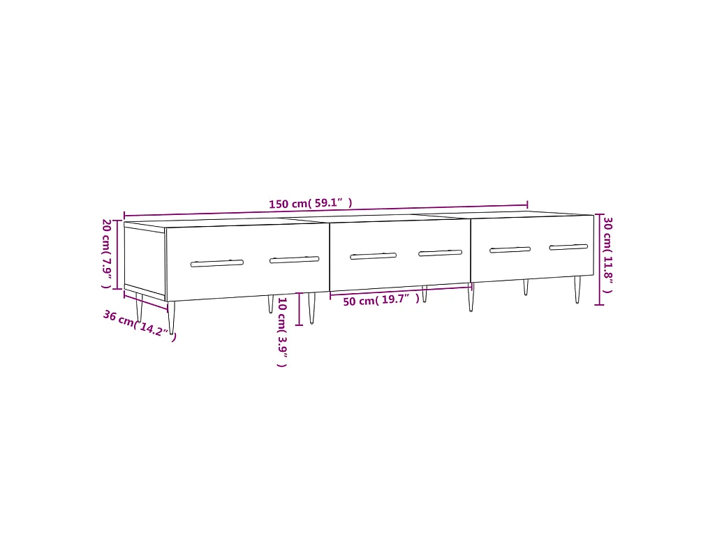 Meuble TV blanc 150x36x30 cm bois d'ingénierie