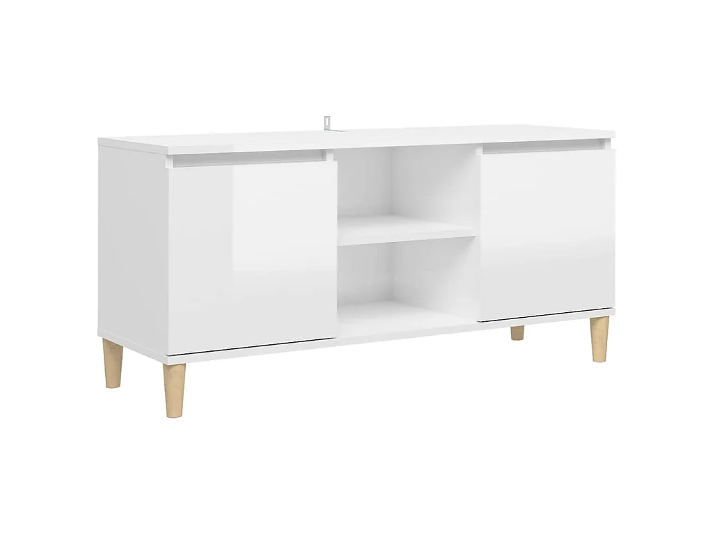TV-Schrank mit Massivholz-Beinen Hochglanz-Weiß 103,5x35x50 cm