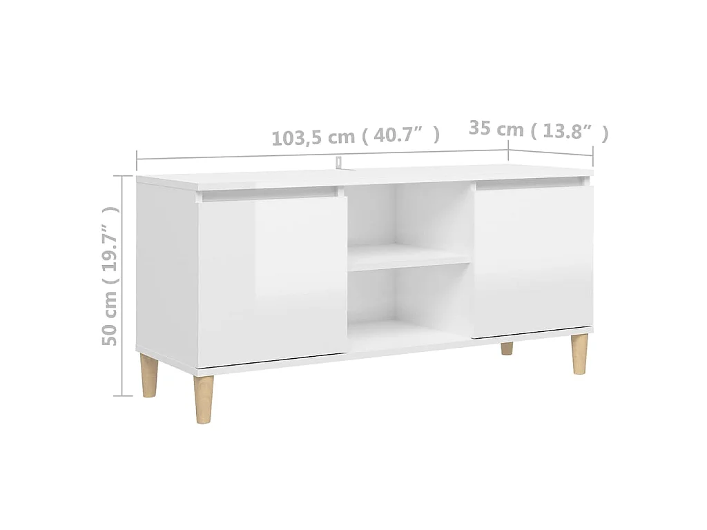 TV-Schrank mit Massivholz-Beinen Hochglanz-Weiß 103,5x35x50 cm