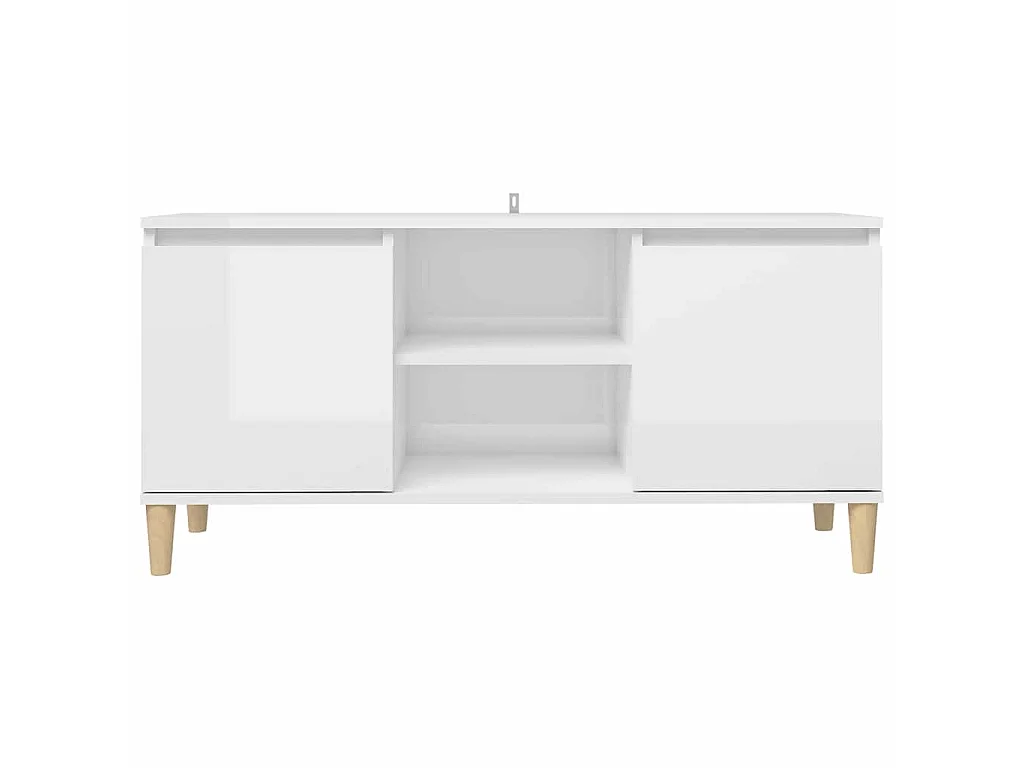 Meuble TV avec pieds en bois Blanc brillant 103,5x35x50 cm