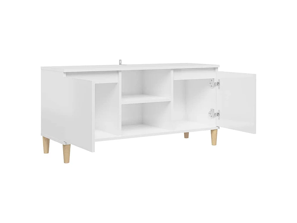 Meuble TV avec pieds en bois Blanc brillant 103,5x35x50 cm