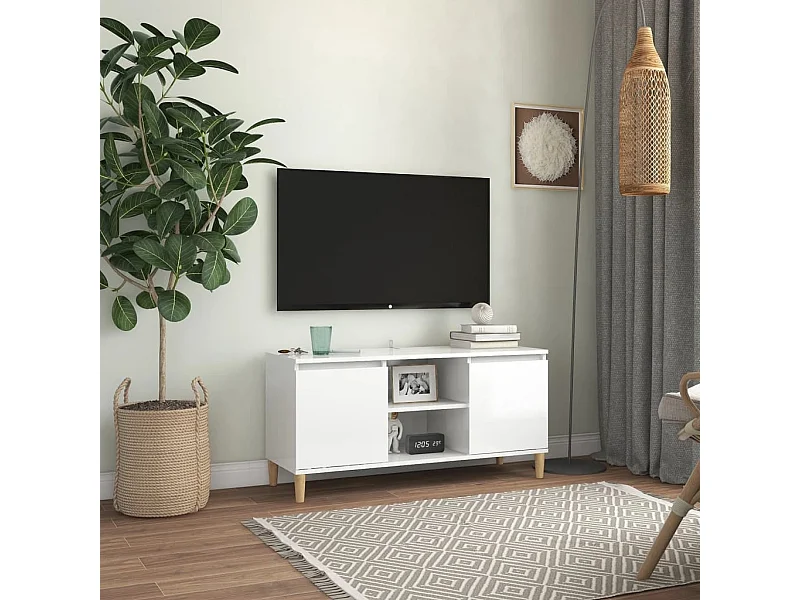 Tv-meubel met houten poten 103,5x35x50 cm hoogglans wit