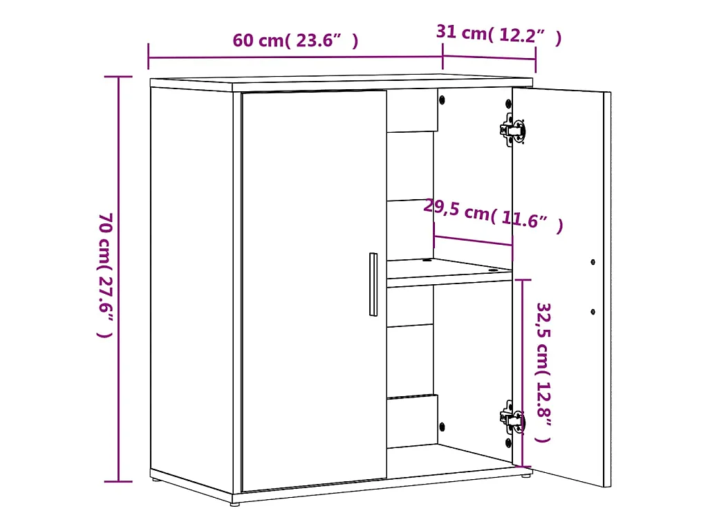 Dressoir 60x31x70 cm bewerkt hout wit
