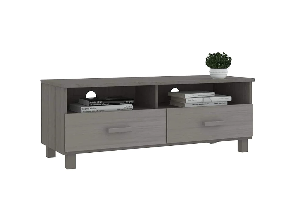 Meuble TV HAMAR Gris clair 106x40x40 cm Bois massif de pin