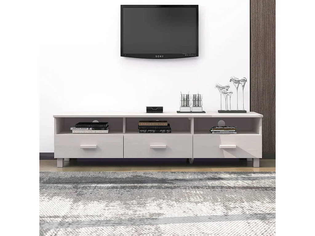 Meuble TV HAMAR Blanc 158x40x40 cm Bois massif de pin