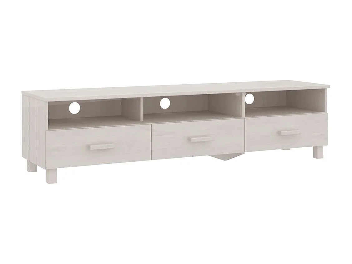 Meuble TV HAMAR Blanc 158x40x40 cm Bois massif de pin