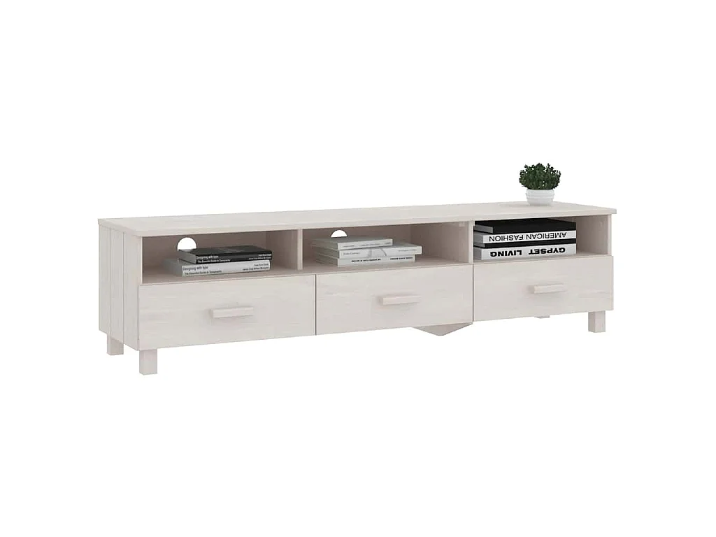 Meuble TV HAMAR Blanc 158x40x40 cm Bois massif de pin