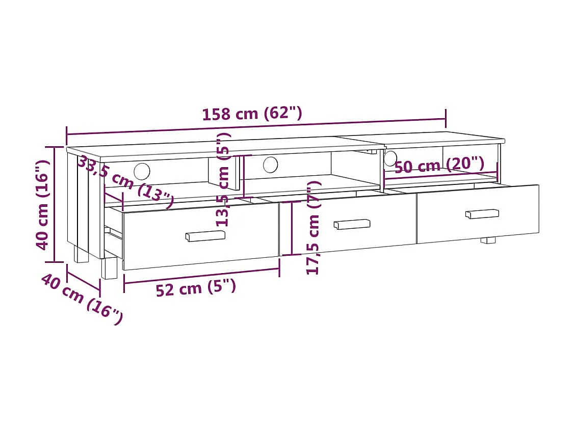 Tv-meubel HAMAR 158x40x40 cm massief grenenhout honingbruin