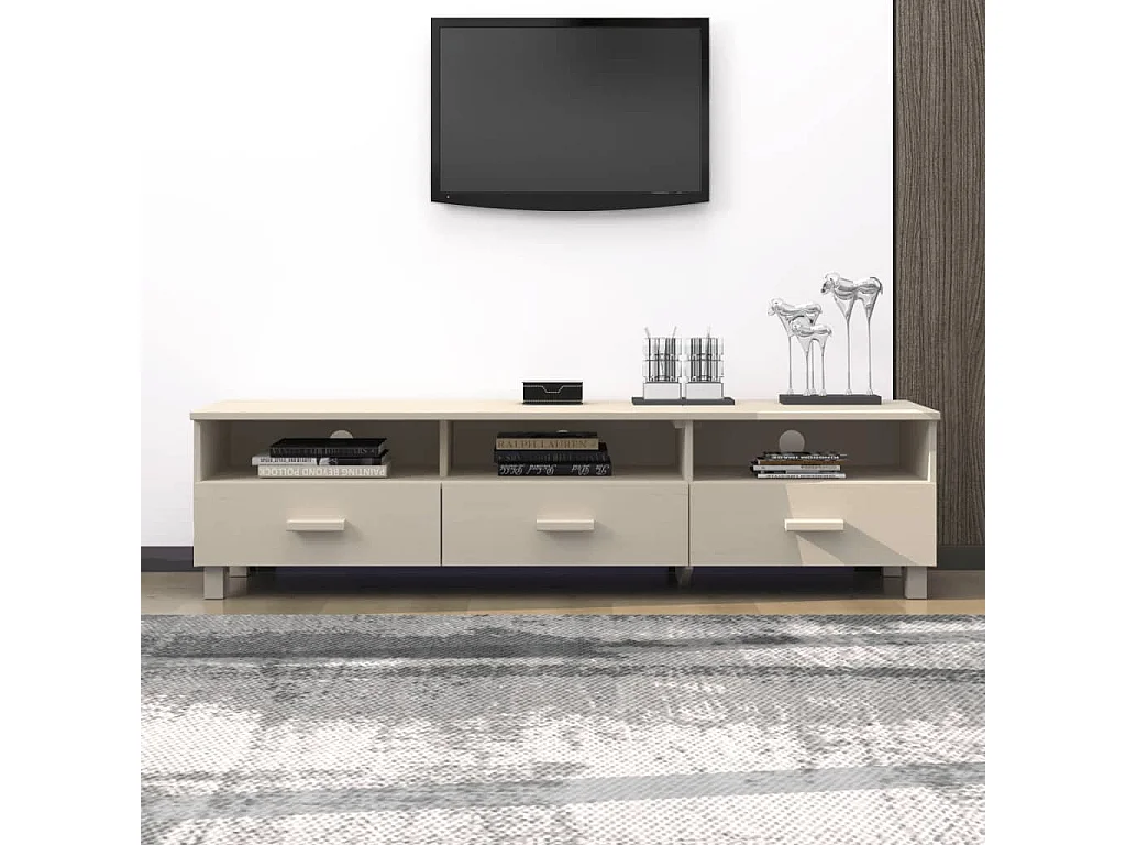 Meuble TV HAMAR Marron miel 158x40x40 cm Bois massif de pin