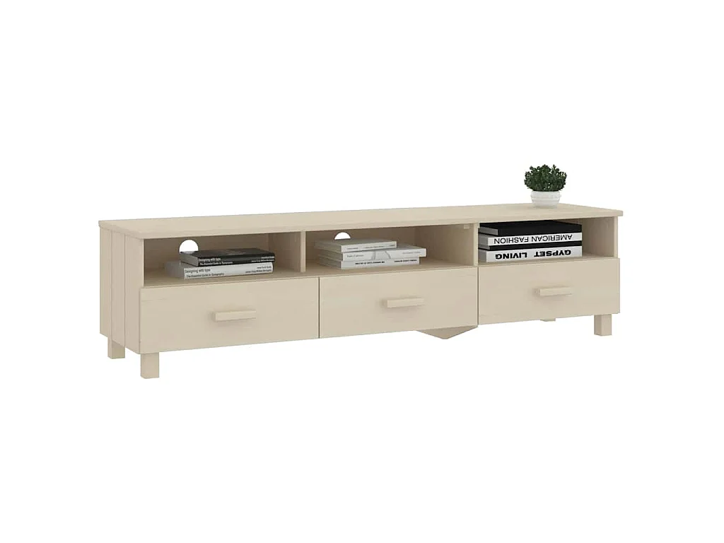 Meuble TV HAMAR Marron miel 158x40x40 cm Bois massif de pin