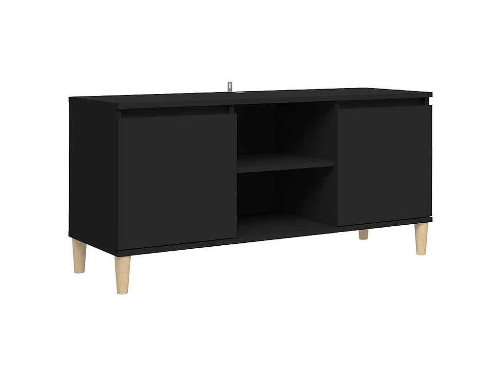 Meuble TV avec pieds en bois massif Noir 103,5x35x50 cm