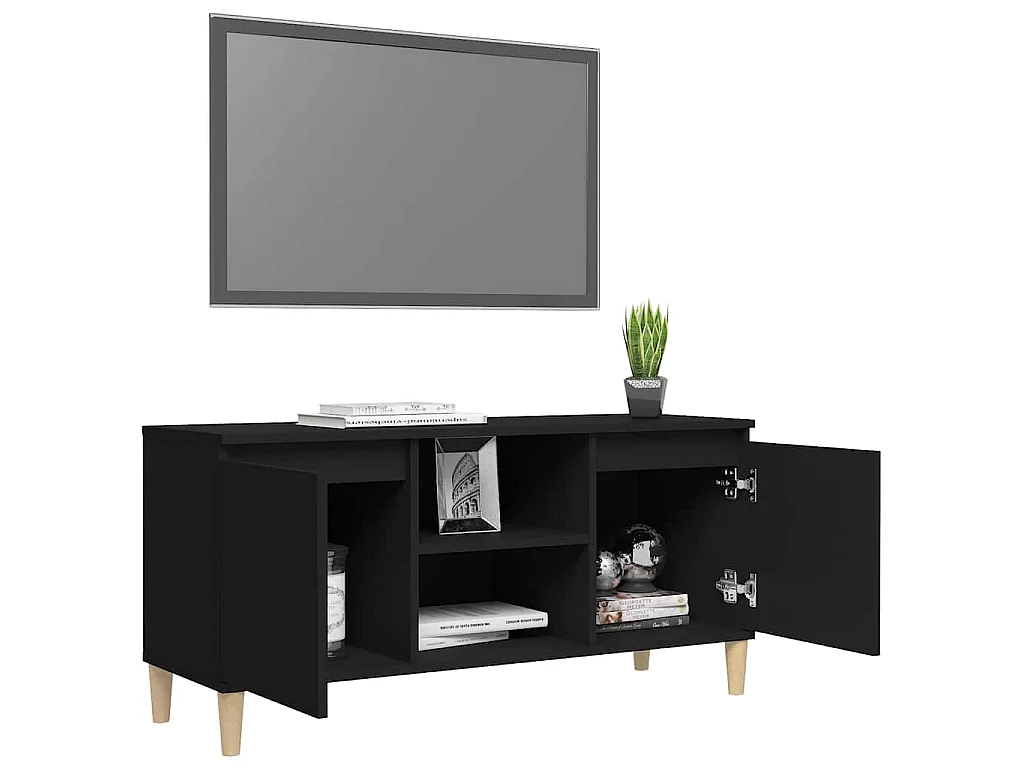 Meuble TV avec pieds en bois massif Noir 103,5x35x50 cm