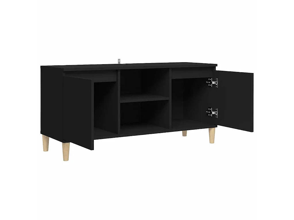 Meuble TV avec pieds en bois massif Noir 103,5x35x50 cm