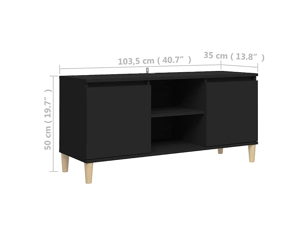 Meuble TV avec pieds en bois massif Noir 103,5x35x50 cm