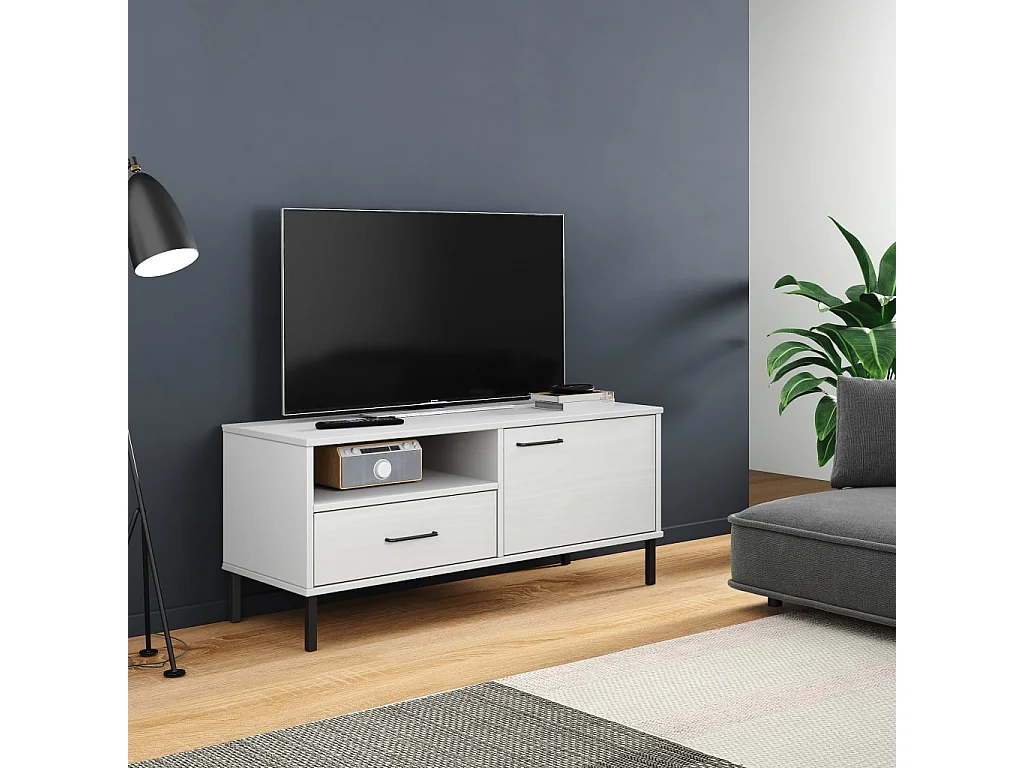 Mueble de TV con patas de metal OSLO madera maciza pino blanco