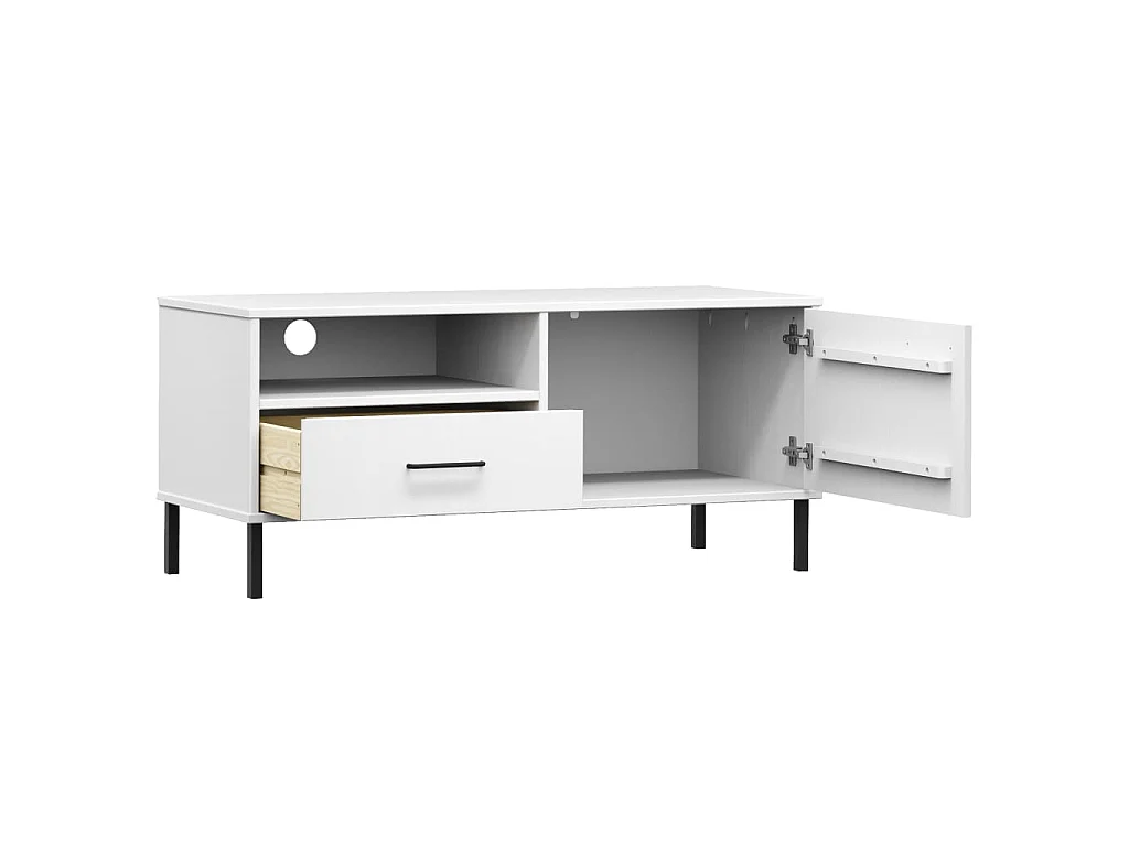 TV-Schrank OSLO mit Metallbeinen Weiß Massivholz Kiefer