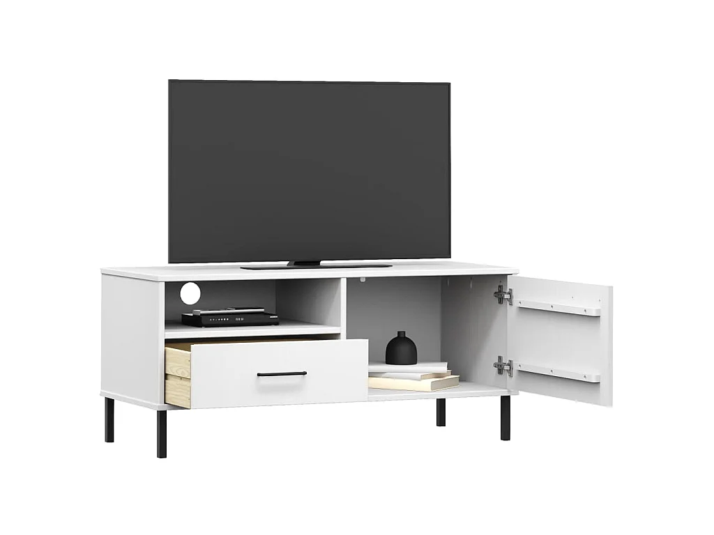 TV-Schrank OSLO mit Metallbeinen Weiß Massivholz Kiefer