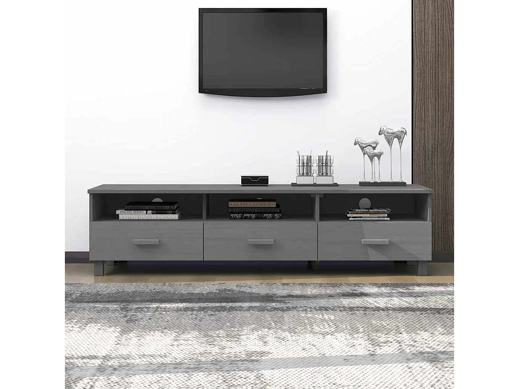 Meuble TV HAMAR Gris foncé 158x40x40 cm Bois massif de pin