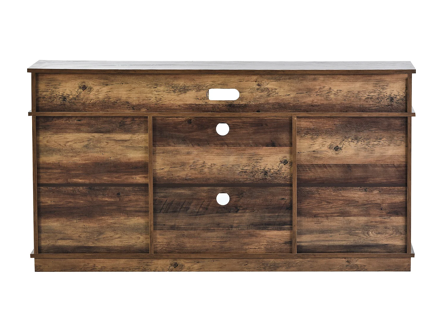 Meuble TV avec 2 portes coulissantes et 2 tiroirs - Blanc et bois