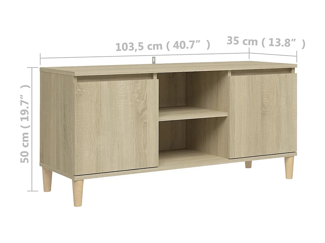 Meuble TV avec pieds en bois massif Chêne sonoma 103,5x35x50 cm
