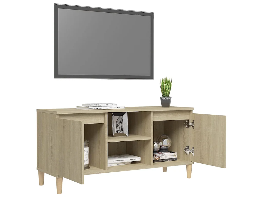 Meuble TV avec pieds en bois massif Chêne sonoma 103,5x35x50 cm