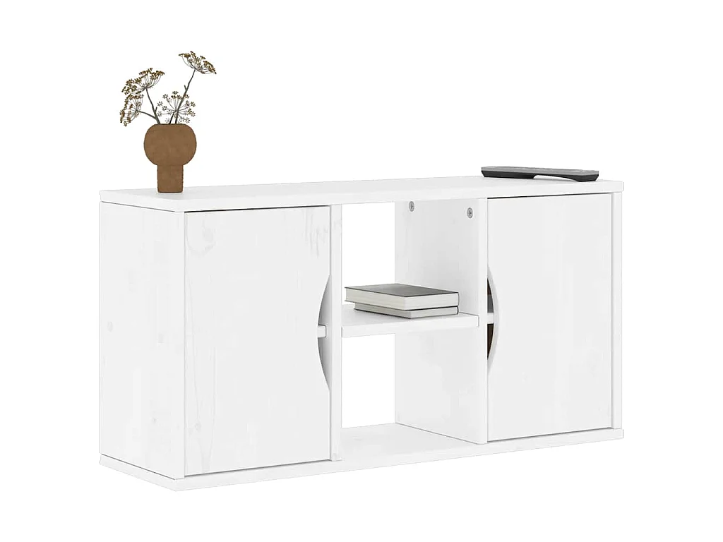 Meuble TV ODDA blanc 79x24x40 cm bois massif pin
