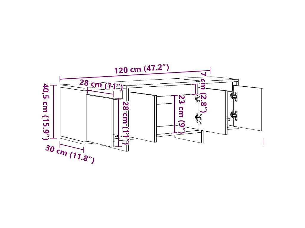 Meuble TV vieux bois 120x30x40,5 cm bois d'ingénierie