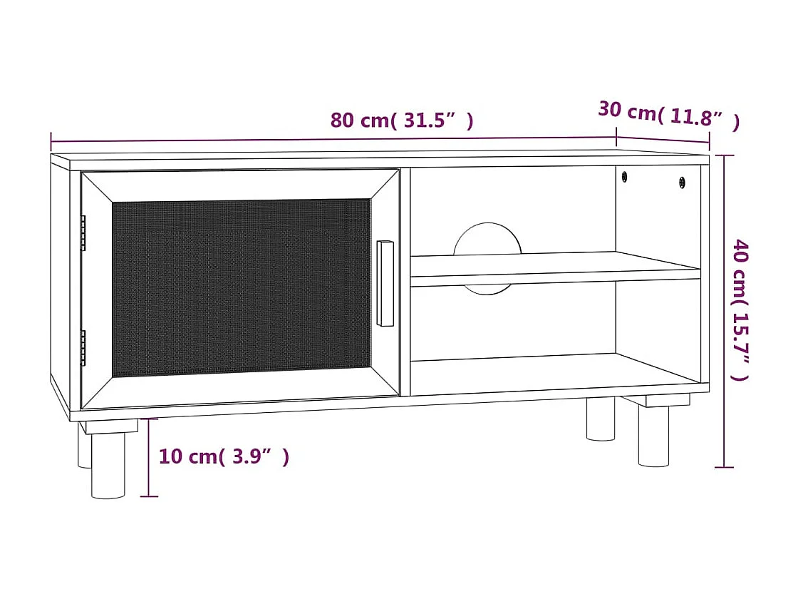 Móvel de TV 80x30x40 cm pinho maciço/vime natural preto