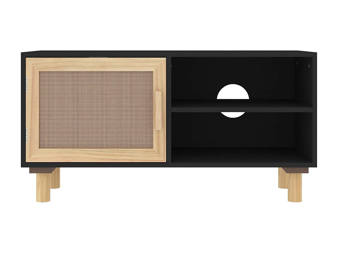 Móvel de TV 80x30x40 cm pinho maciço/vime natural preto