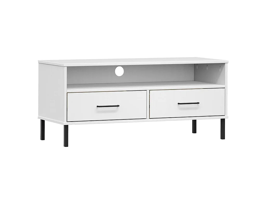 Meuble TV avec pieds en métal Blanc Bois de pin massif OSLO