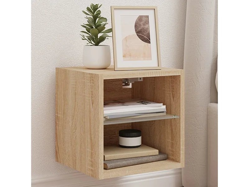 Mueble de TV de pared con luces LED roble Sonoma 30x28,5x30 cm