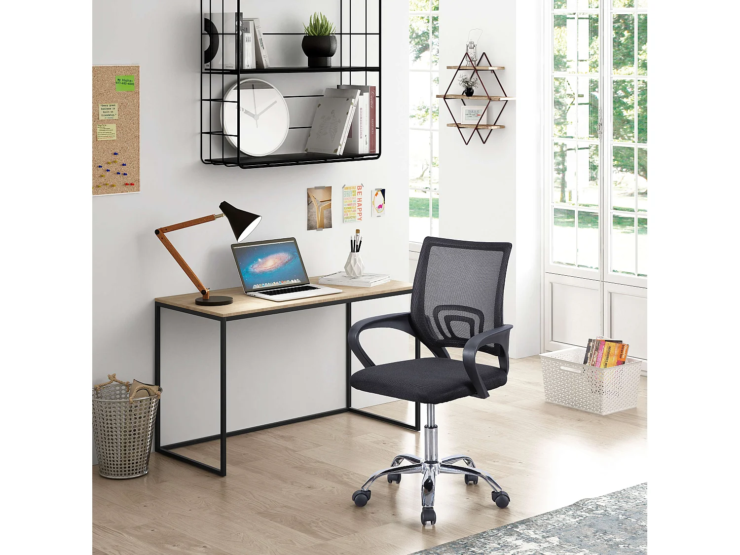 Silla Estudio Oficina Vita Negro Reposabrazos Ruedas Regulable 60x102x60 cm