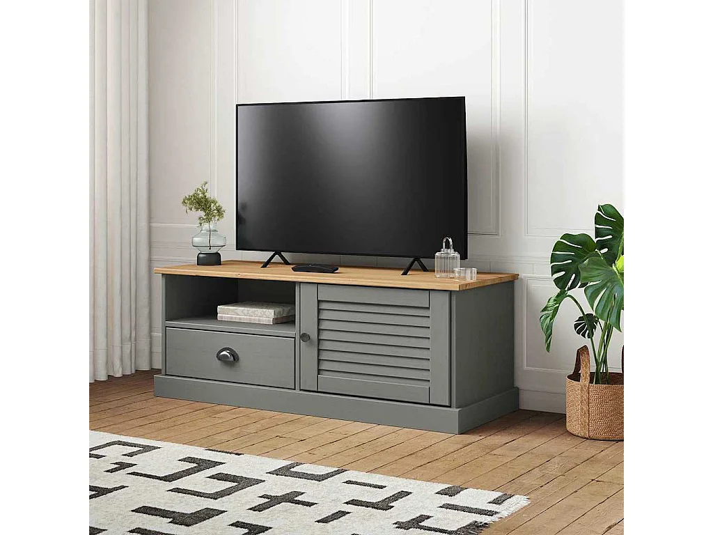 Meuble TV VIGO gris 106x40x40 cm bois massif de pin