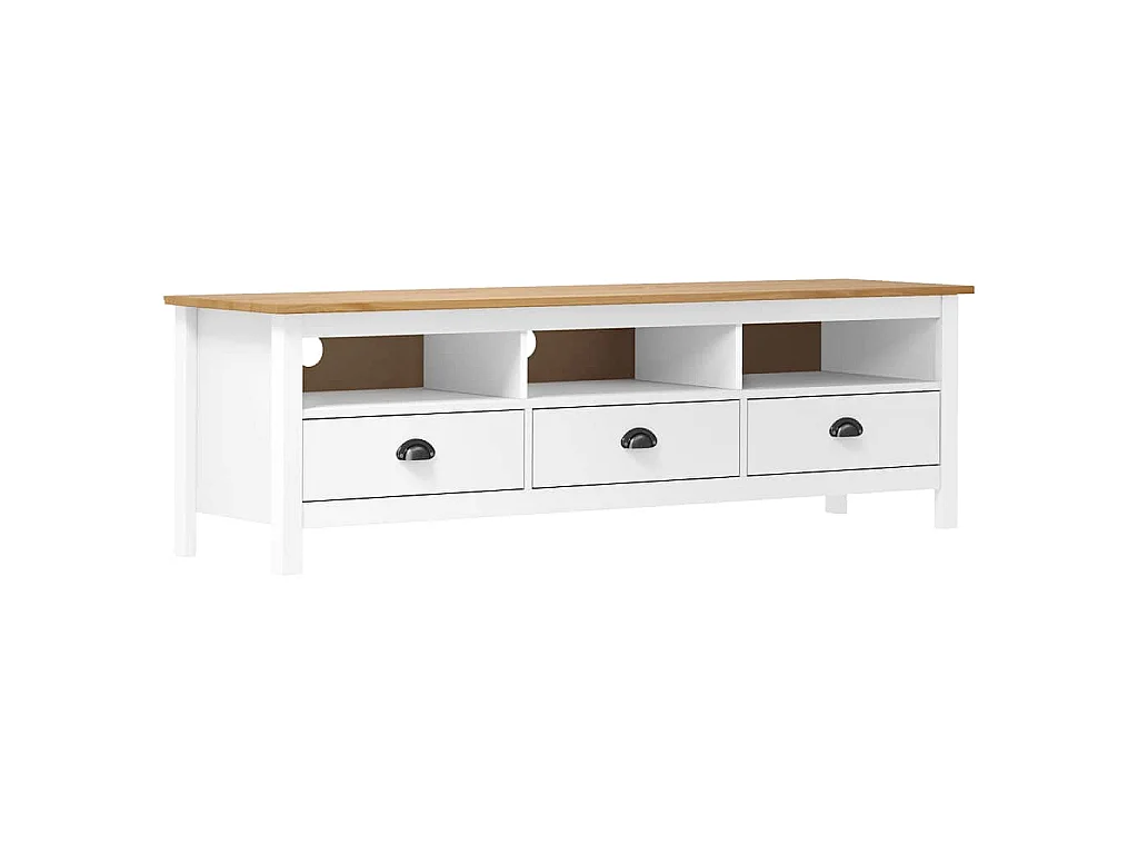Meuble TV Hill Range Blanc 158x40x47 cm Bois de pin solide