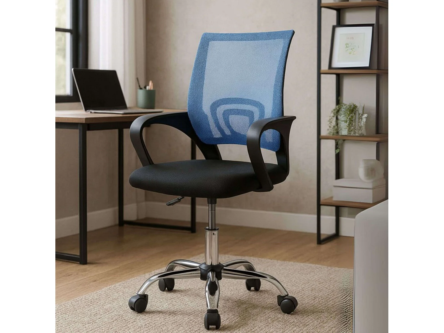 Silla Estudio Oficina Vita Colorido Azul con Reposabrazos y Ruedas 60x102x60 cm