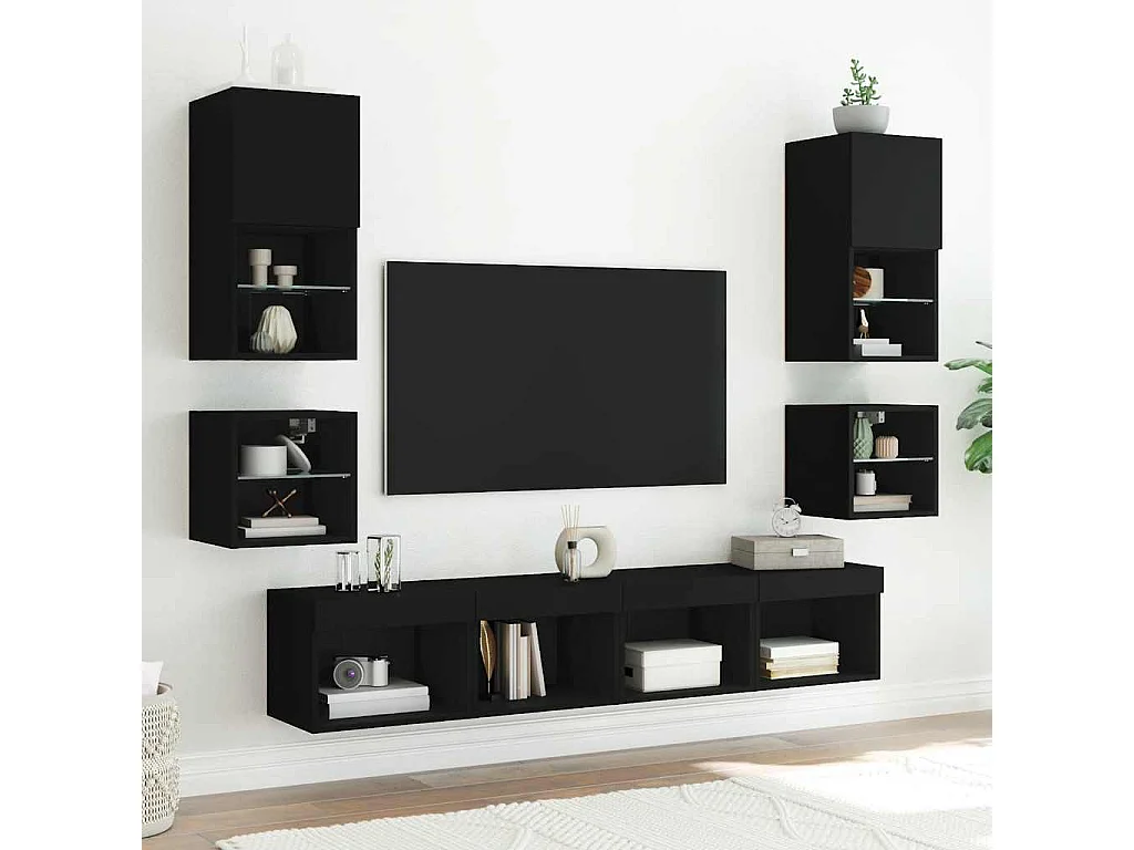 Meuble TV mural avec lumières LED noir 30x28,5x30 cm