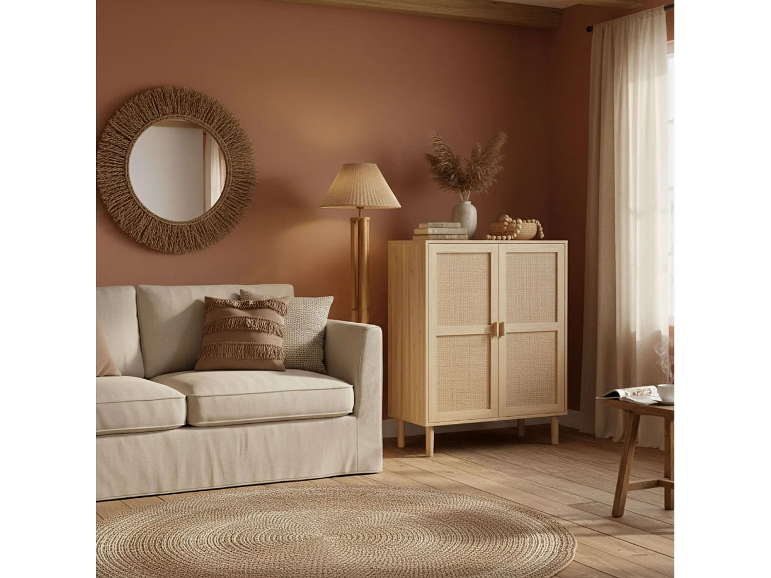 Mueble Auxiliar Décor Pino/Ratán 80x100x40 cm