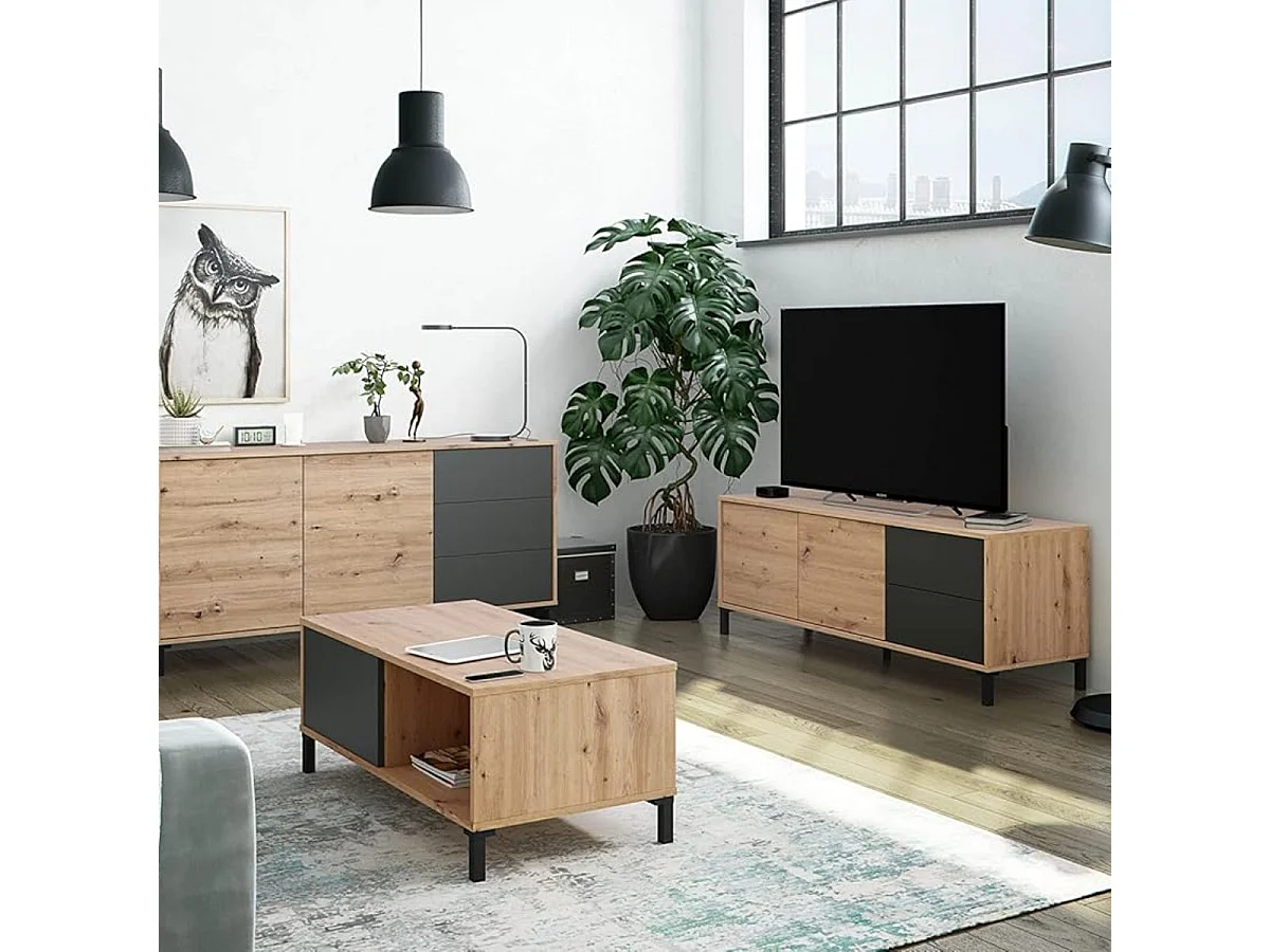 Móvel de TV 130 cm Brooklyn Oak Nodi Industrial Cinza Antracite