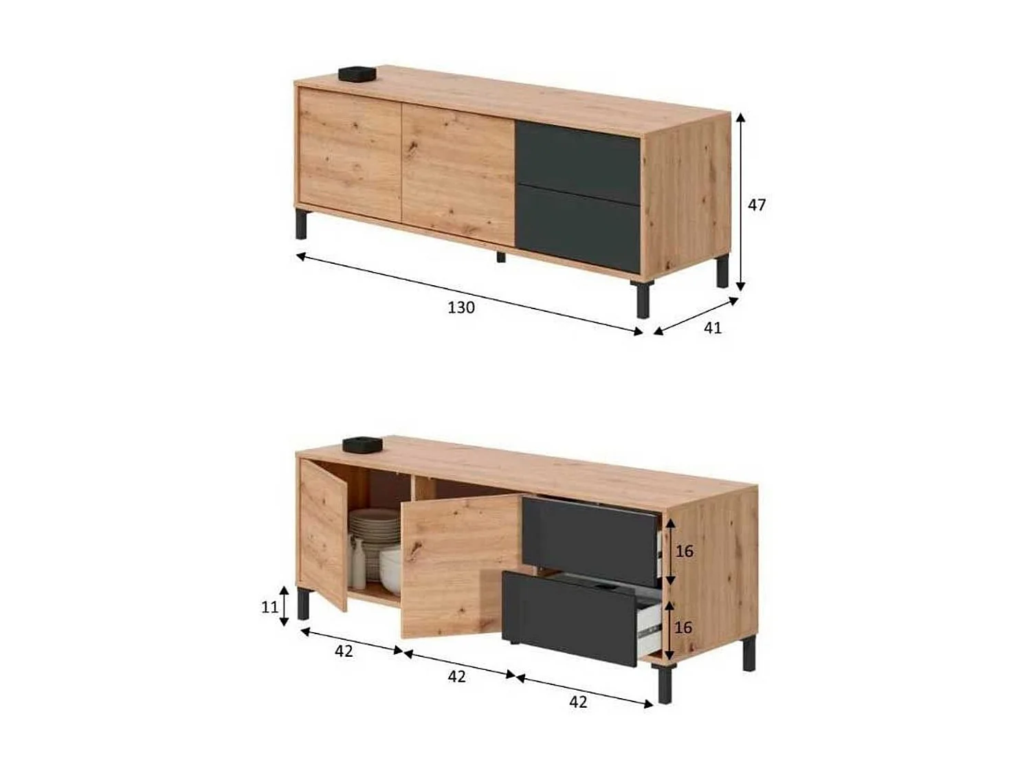 Meuble TV 2 portes et 2 tiroirs Brooklyn - L130 cm