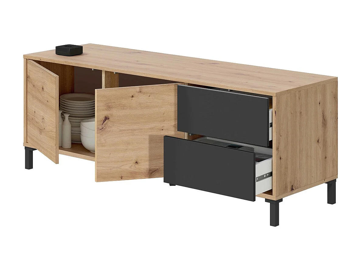 Mueble TV 130 cm Brooklyn Roble Nodi Gris Antracita Industrial
