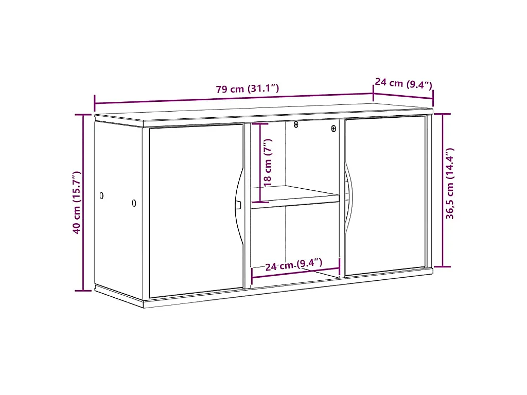 Tv-meubel ODDA 79x24x40 cm massief grenenhout