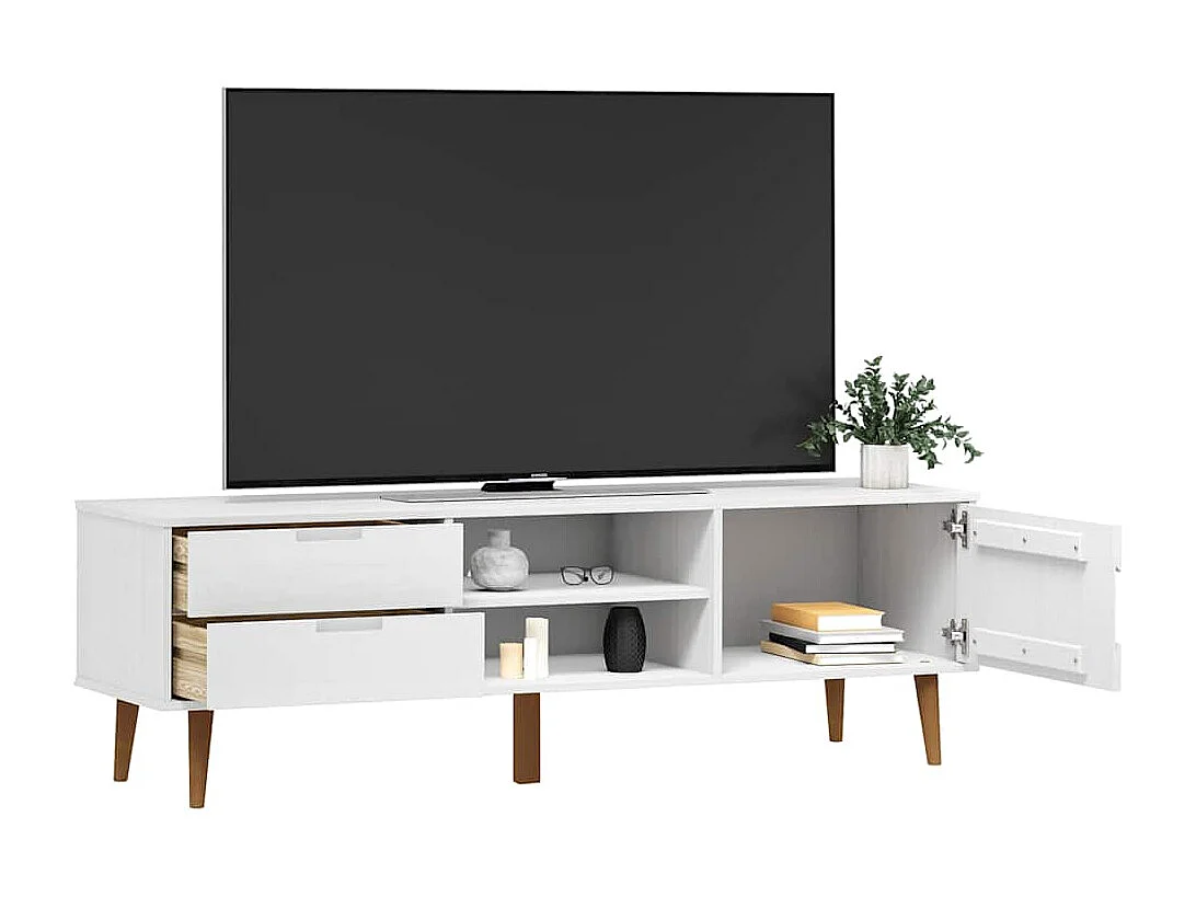 Meuble TV MOLDE Blanc 158x40x49 cm Bois de pin massif