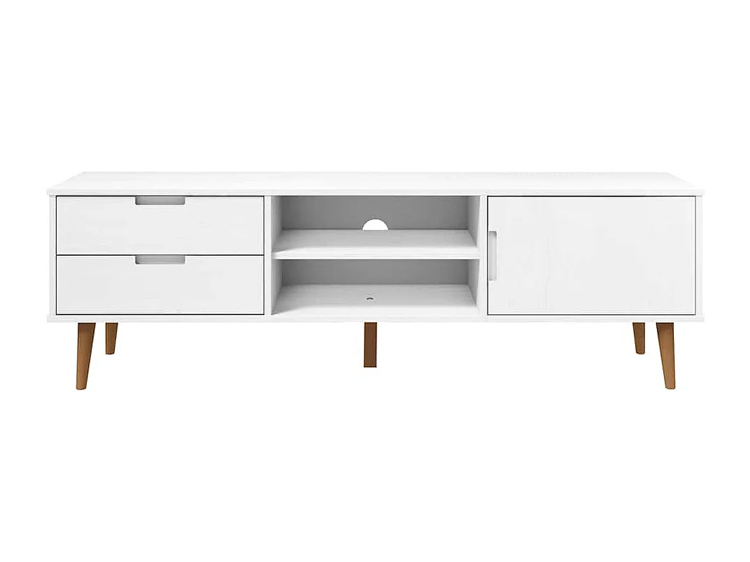 Meuble TV MOLDE Blanc 158x40x49 cm Bois de pin massif