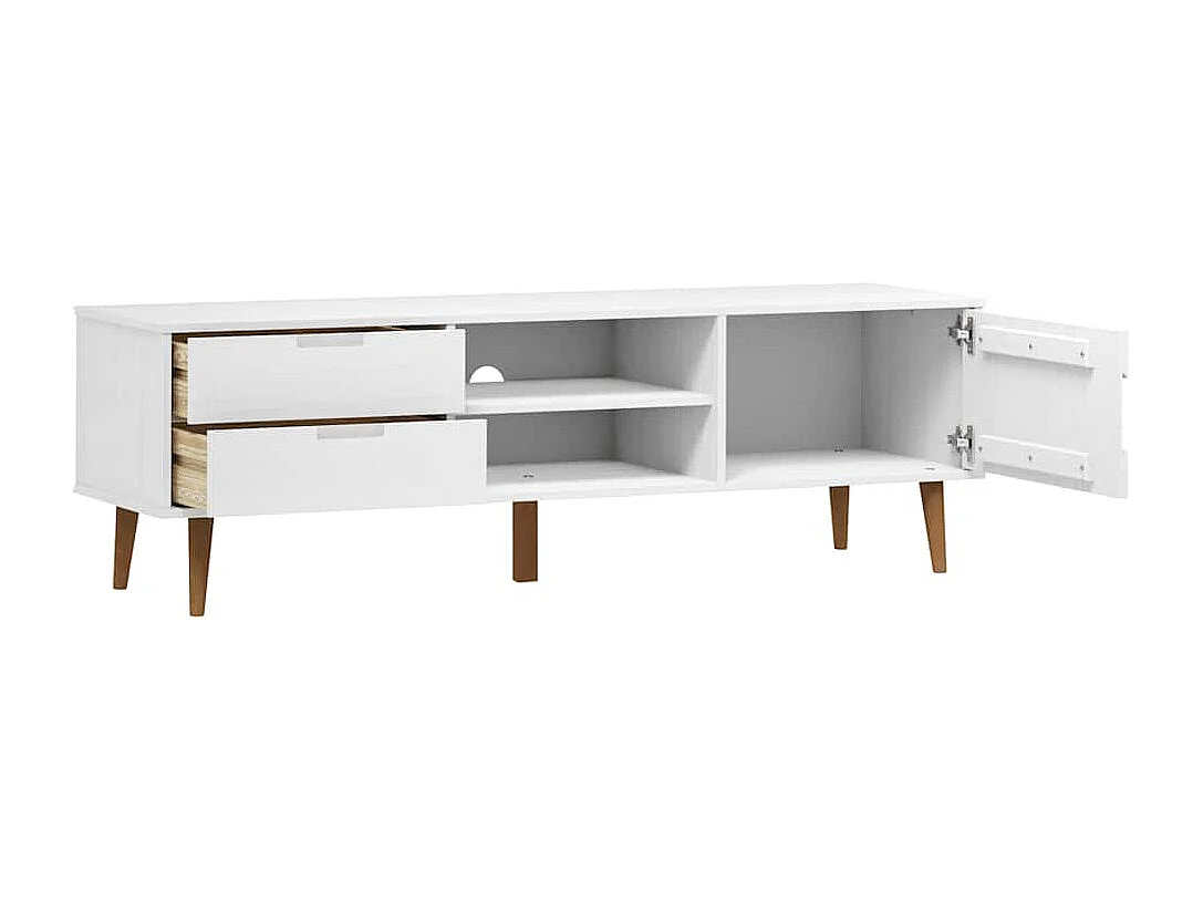 Meuble TV MOLDE Blanc 158x40x49 cm Bois de pin massif