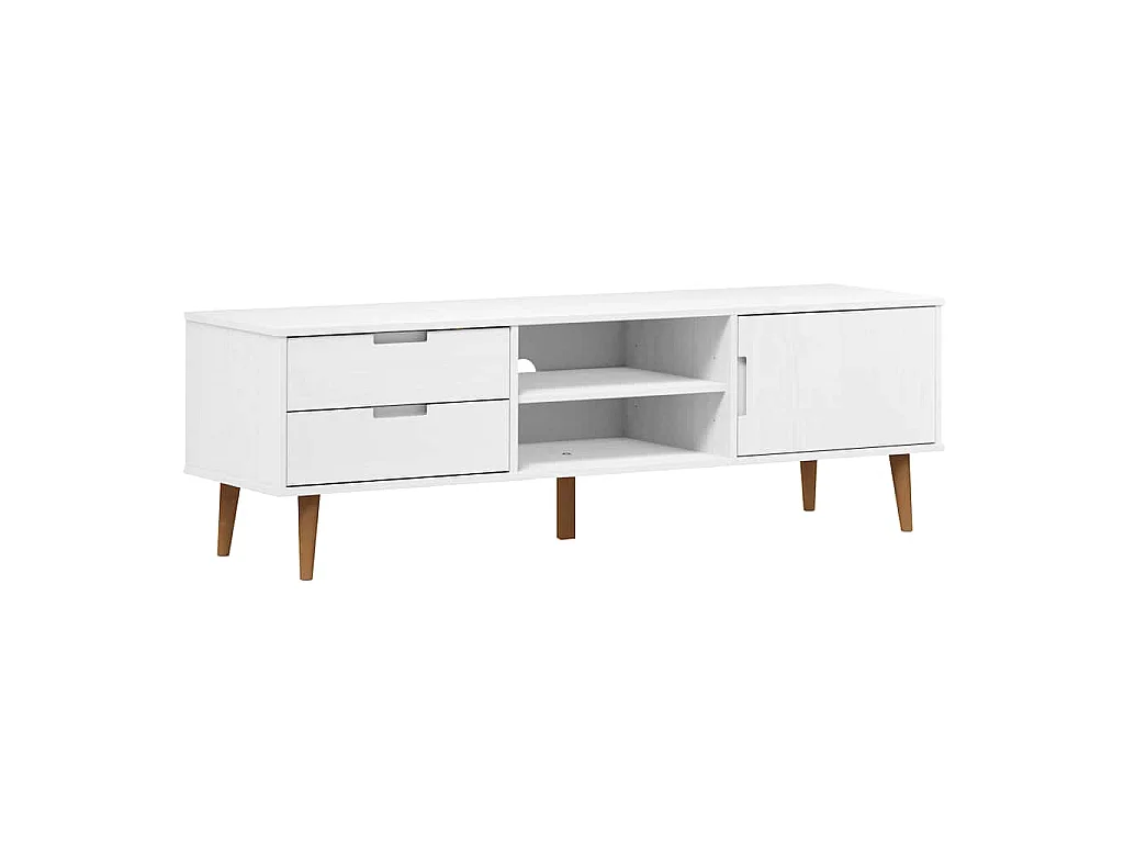 Meuble TV MOLDE Blanc 158x40x49 cm Bois de pin massif