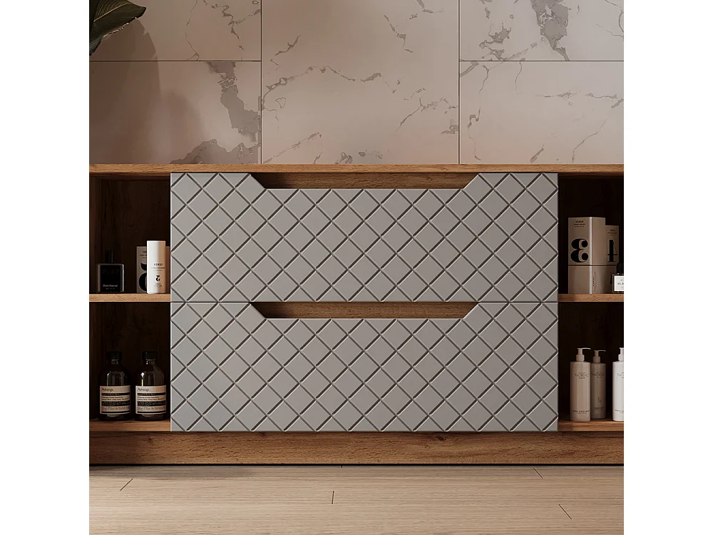 Mobile sottolavabo per bagno rovere/grigio con struttura in piastrelle 119.2x32x62.5 lotta