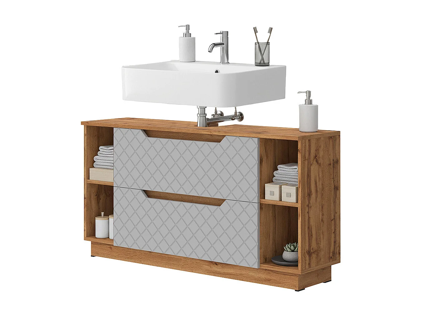 Mobile sottolavabo per bagno rovere/grigio con struttura in piastrelle 119.2x32x62.5 lotta